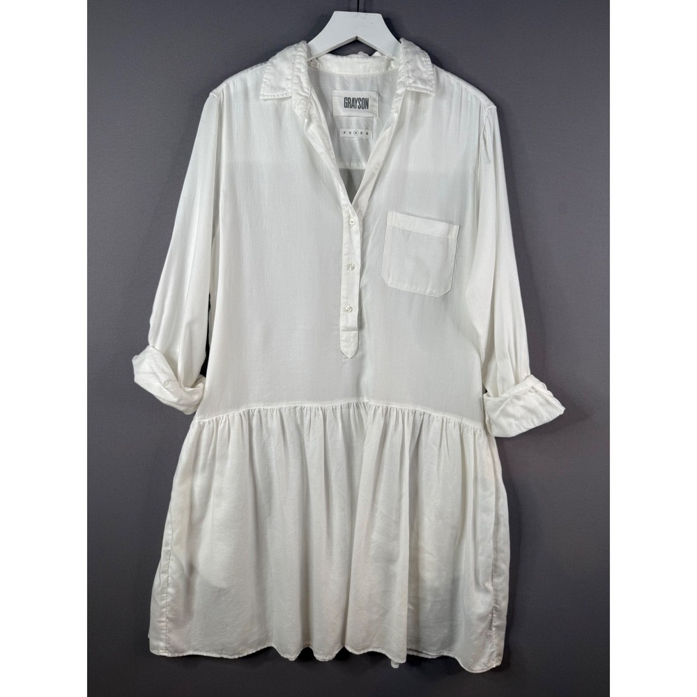 Grayson Changemaker Dress Women 3 M White Long Sleeve Henley Dropped Waist